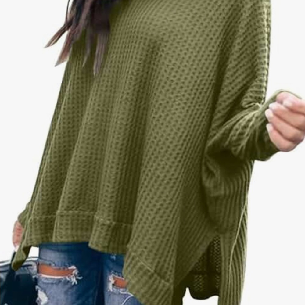 Rust Waffle Neck Cowl Neck Sweater / Tunic Top with Batwing Sleeves - LOVE! 💗 - Picture 8 of 8